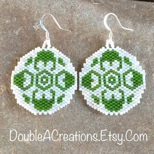 ROUND Green Southwest Beaded Earrings